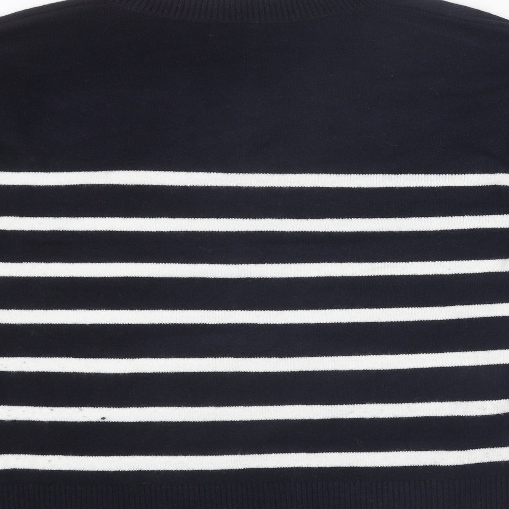 Marks and Spencer Womens Blue V-Neck Striped Polyester Pullover Jumper Size M