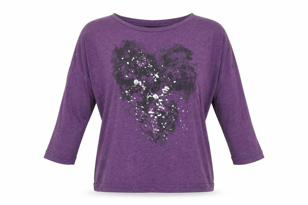 Dorothy Perkins Womens Purple Polyester Basic Blouse Size 12 Round Neck - Heart Print