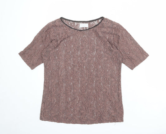 Zara Womens Pink Polyester Basic T-Shirt Size L Round Neck