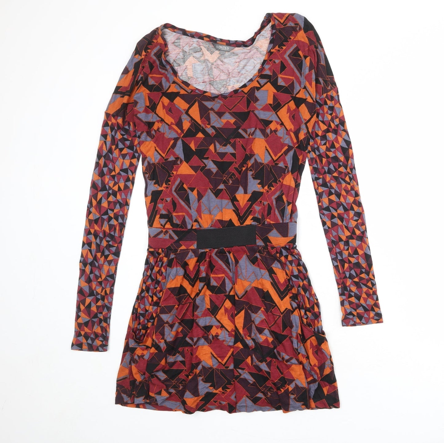 Limited Collection Womens Multicoloured Geometric Viscose A-Line Size 8 Round Neck Pullover