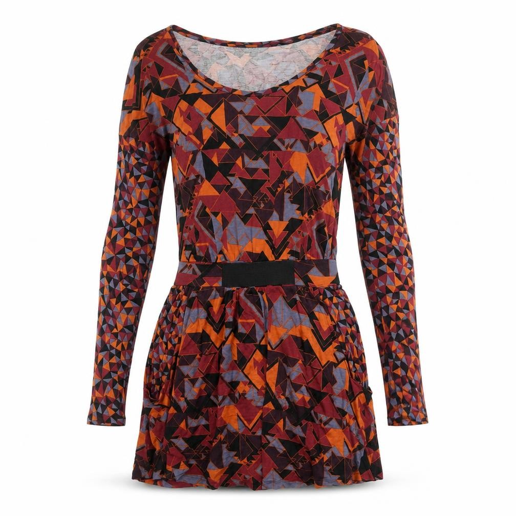 Limited Collection Womens Multicoloured Geometric Viscose A-Line Size 8 Round Neck Pullover