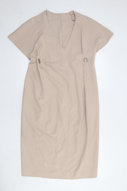 Additional front view of ASOS women’s beige polyester shift, size UK 10, v-neck pullover