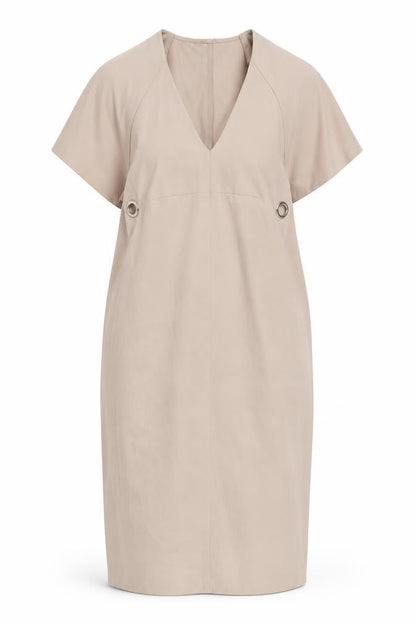 Front view of ASOS women’s beige polyester shift, size UK 10, v-neck pullover