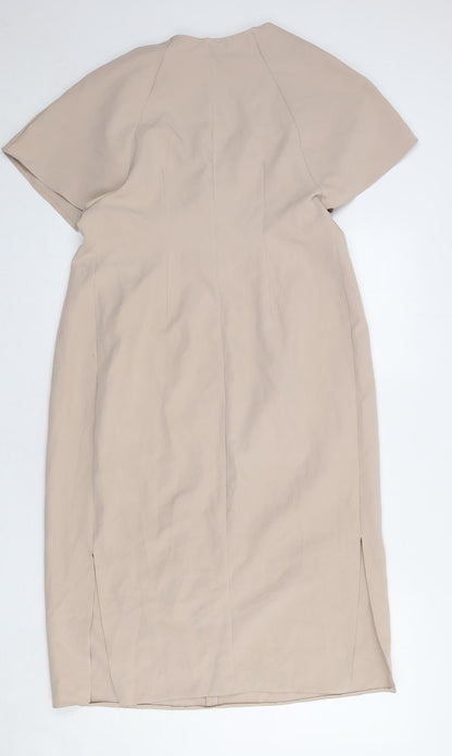 Back view of ASOS women’s beige polyester shift, size UK 10, v-neck pullover