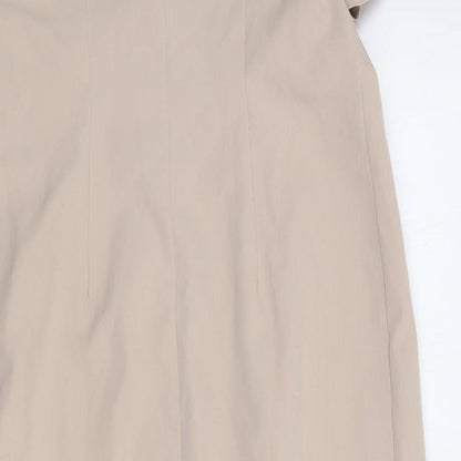 Brand and care label for ASOS women’s beige polyester shift, size UK 10, v-neck pullover
