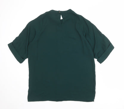Back view of Autograph women’s green polyester basic blouse, size UK 10, mock neck