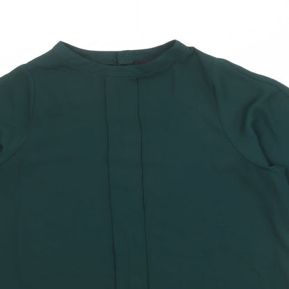 Close-up detail of Autograph women’s green polyester basic blouse, size UK 10, mock neck