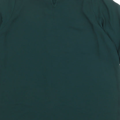 Brand and care label for Autograph women’s green polyester basic blouse, size UK 10, mock neck