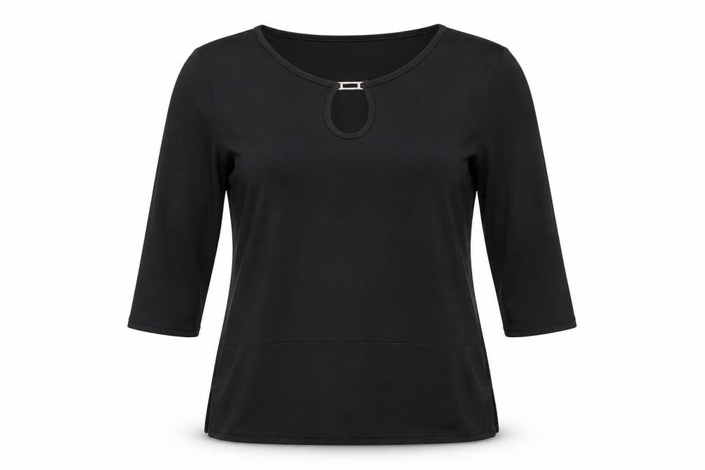 Sara Womens Black Polyester Basic T-Shirt Size 10 Boat Neck - Size 10-12