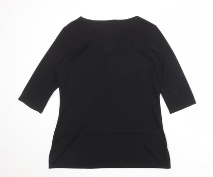 Sara Womens Black Polyester Basic T-Shirt Size 10 Boat Neck - Size 10-12