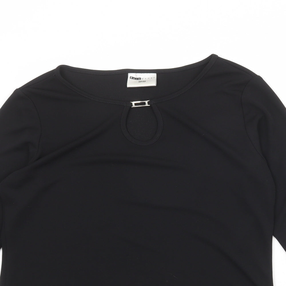 Sara Womens Black Polyester Basic T-Shirt Size 10 Boat Neck - Size 10-12