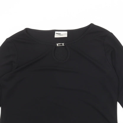 Sara Womens Black Polyester Basic T-Shirt Size 10 Boat Neck - Size 10-12