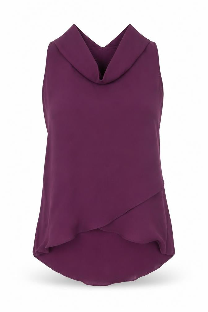 Warehouse Womens Purple Polyester Basic Blouse Size 6 Cowl Neck
