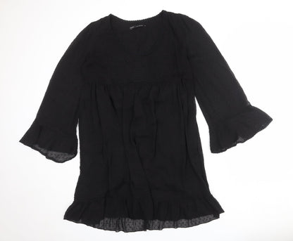 Next Womens Black Polka Dot Polyester A-Line Size 12 Scoop Neck Pullover