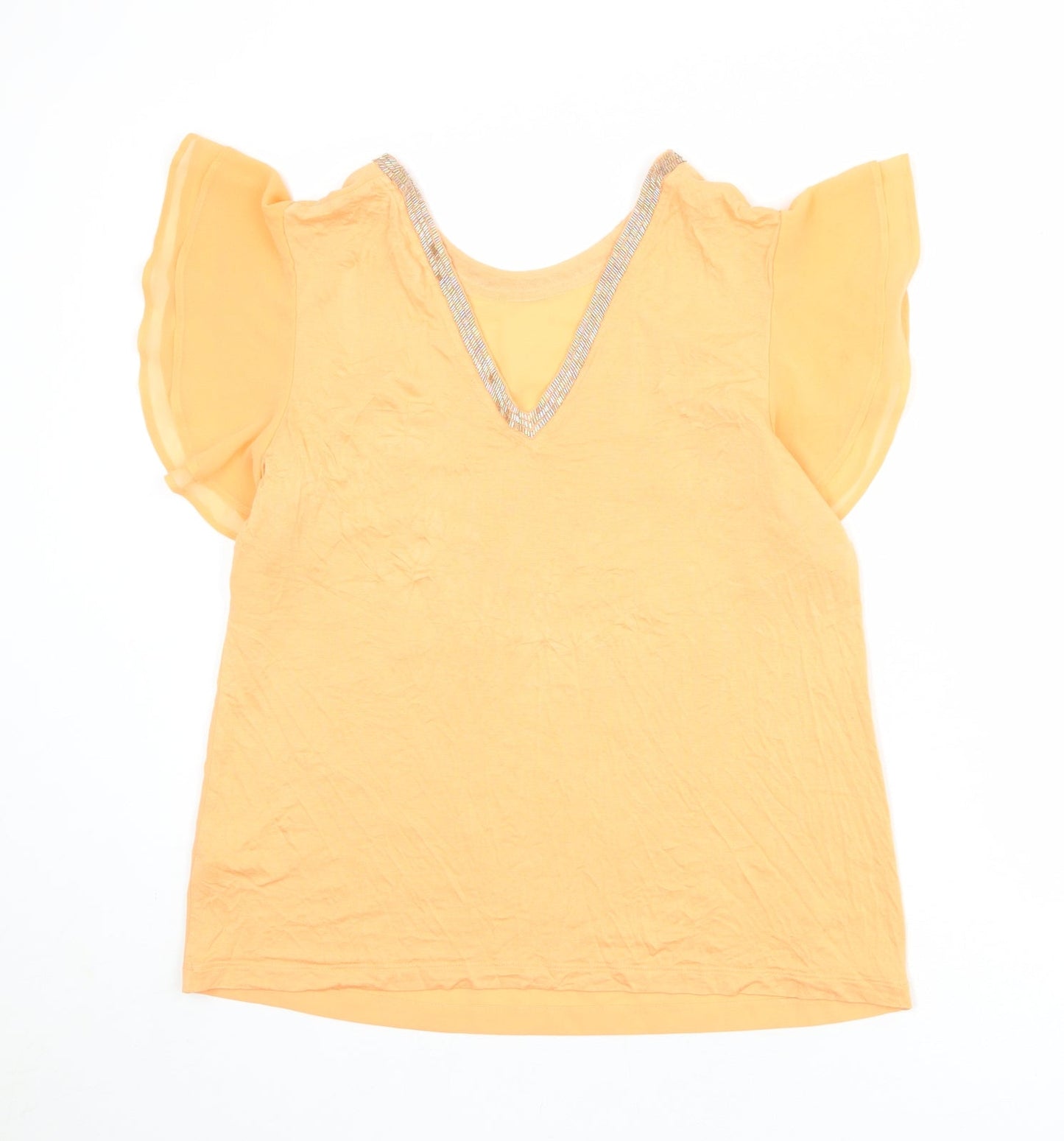 NEXT Womens Orange Polyester Basic Blouse Size 14 Round Neck