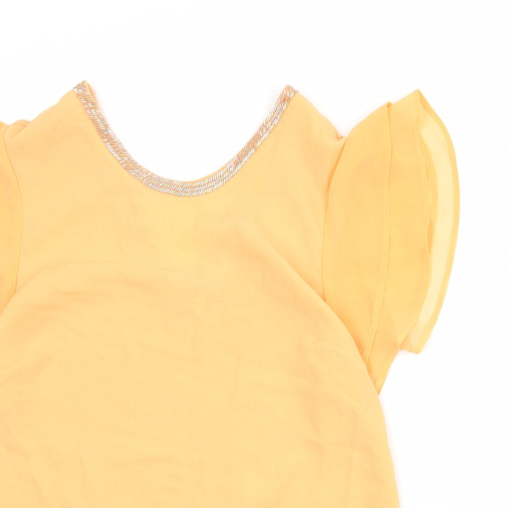 NEXT Womens Orange Polyester Basic Blouse Size 14 Round Neck