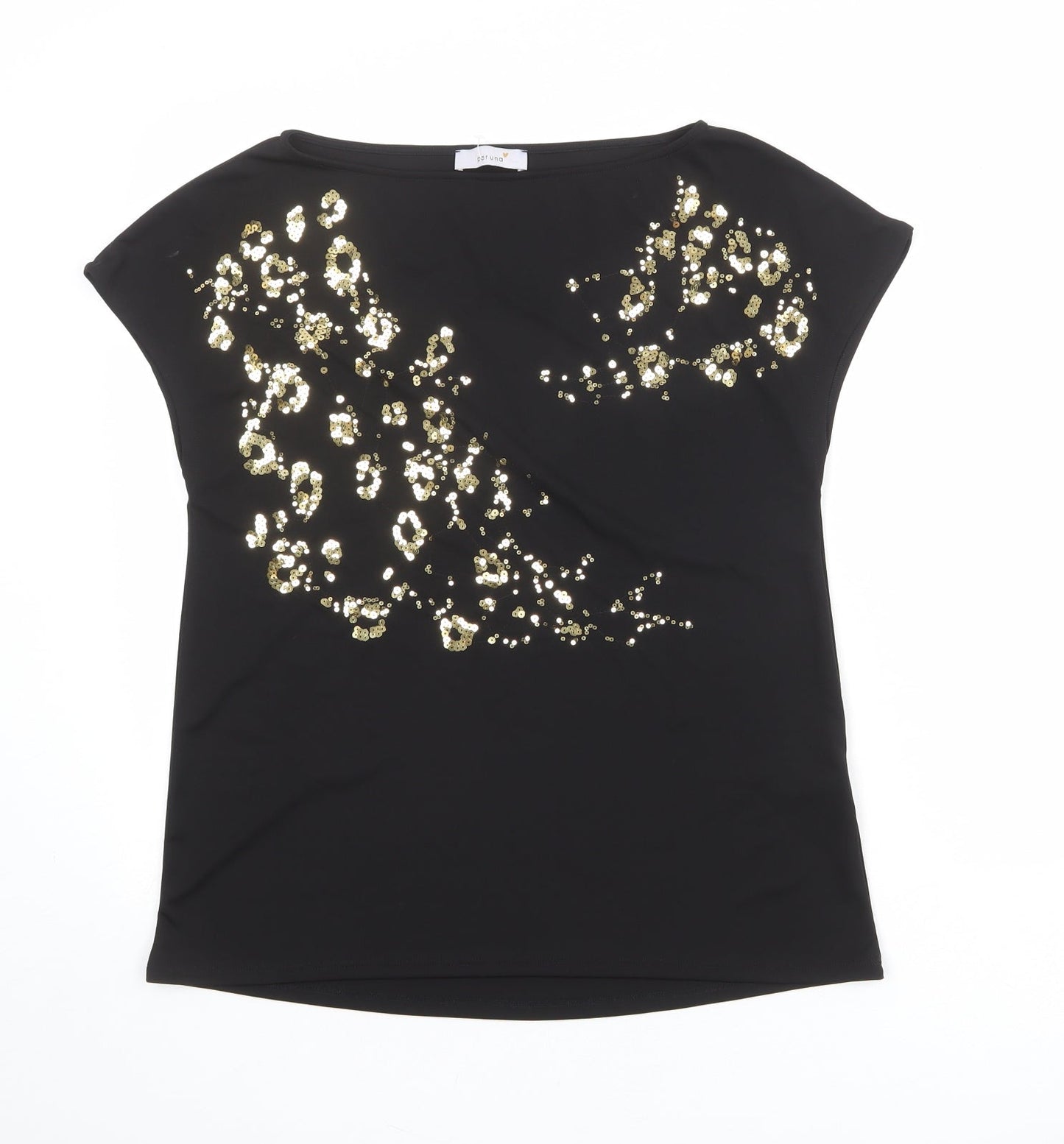 Per Una Womens Black Polyester Basic T-Shirt Size 8 V-Neck