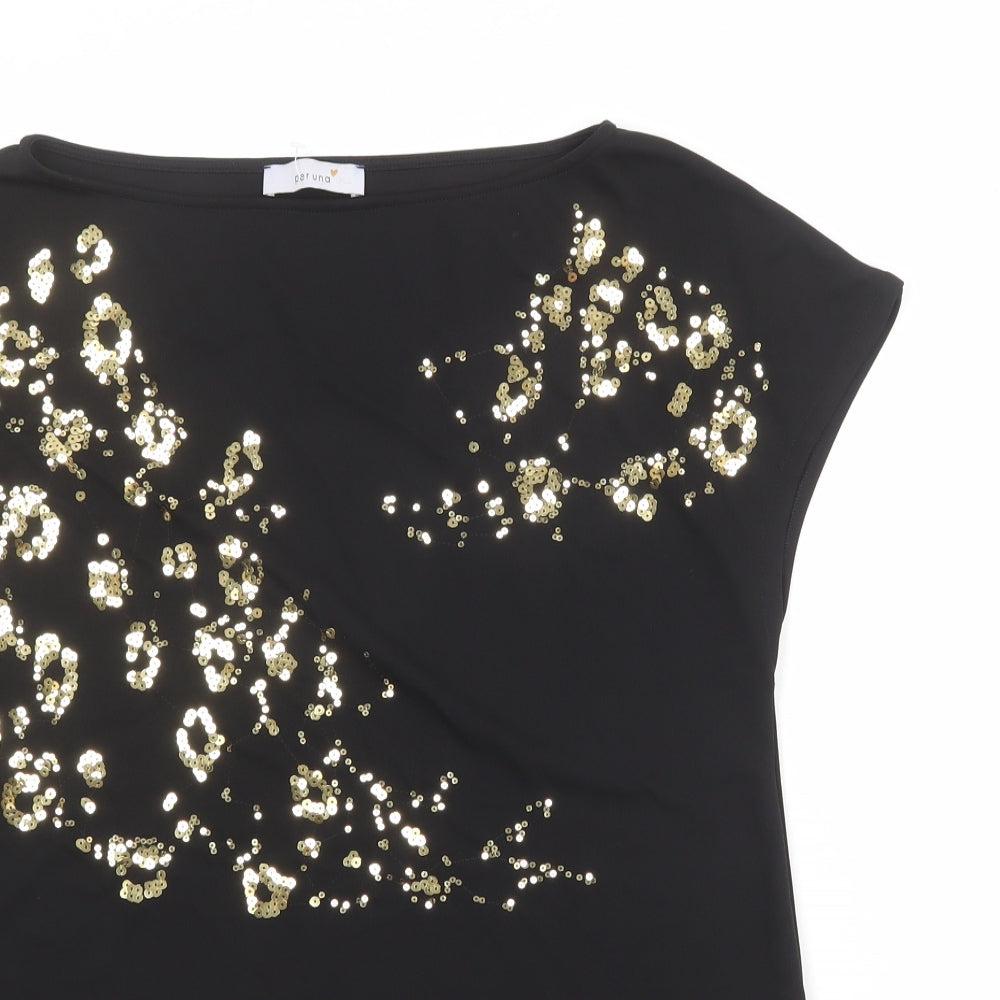Per Una Womens Black Polyester Basic T-Shirt Size 8 V-Neck