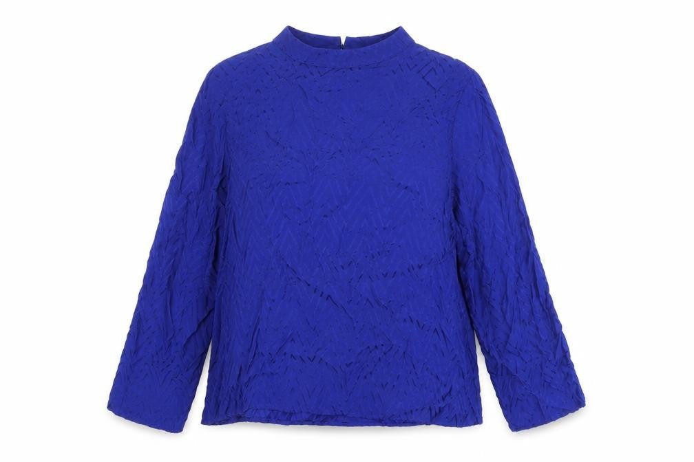 Marks & Spencer Womens Blue Geometric Viscose Basic Blouse Size 20 Round Neck