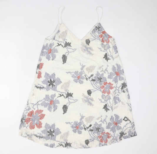 Urban Revivo Womens Ivory Floral Polyester Slip Dress Size 14 V-Neck Pullover