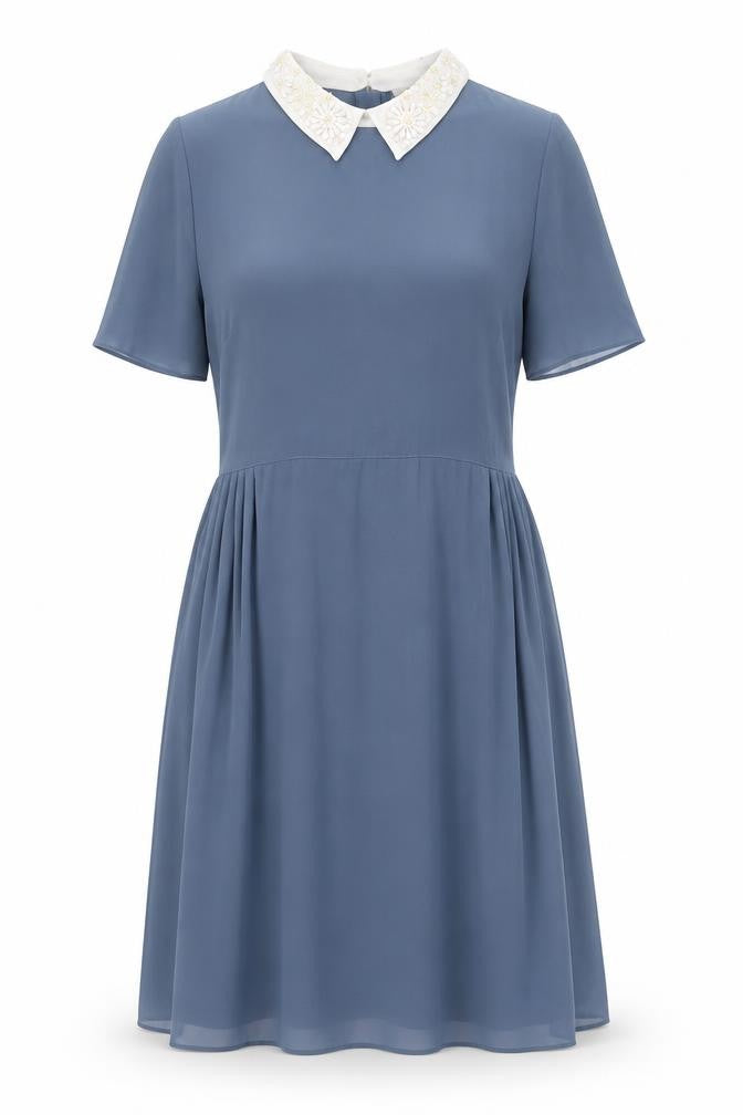 Marks & Spencer Womens Blue Polyester Shirt Dress Size 8 Collared Zip