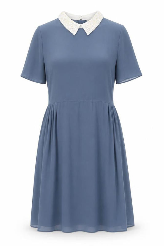 Marks & Spencer Womens Blue Polyester Shirt Dress Size 8 Collared Zip