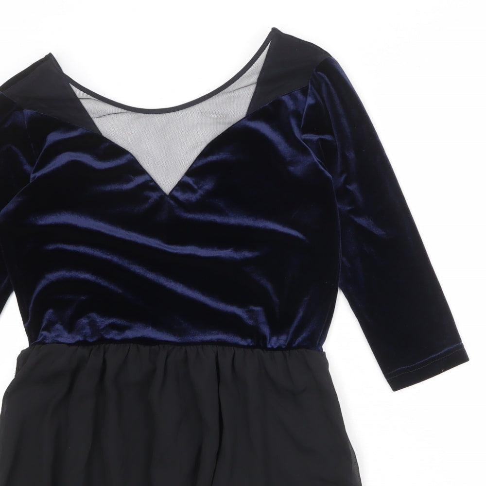 Divided by H&M Womens Black Colourblock Polyester Fit & Flare Size 14 Round Neck Pullover