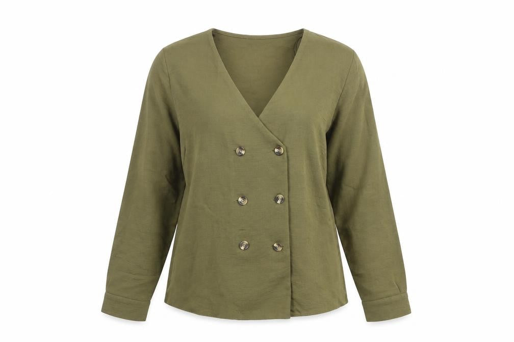 New Look Womens Green Polyester Basic Button-Up Size 8 V-Neck