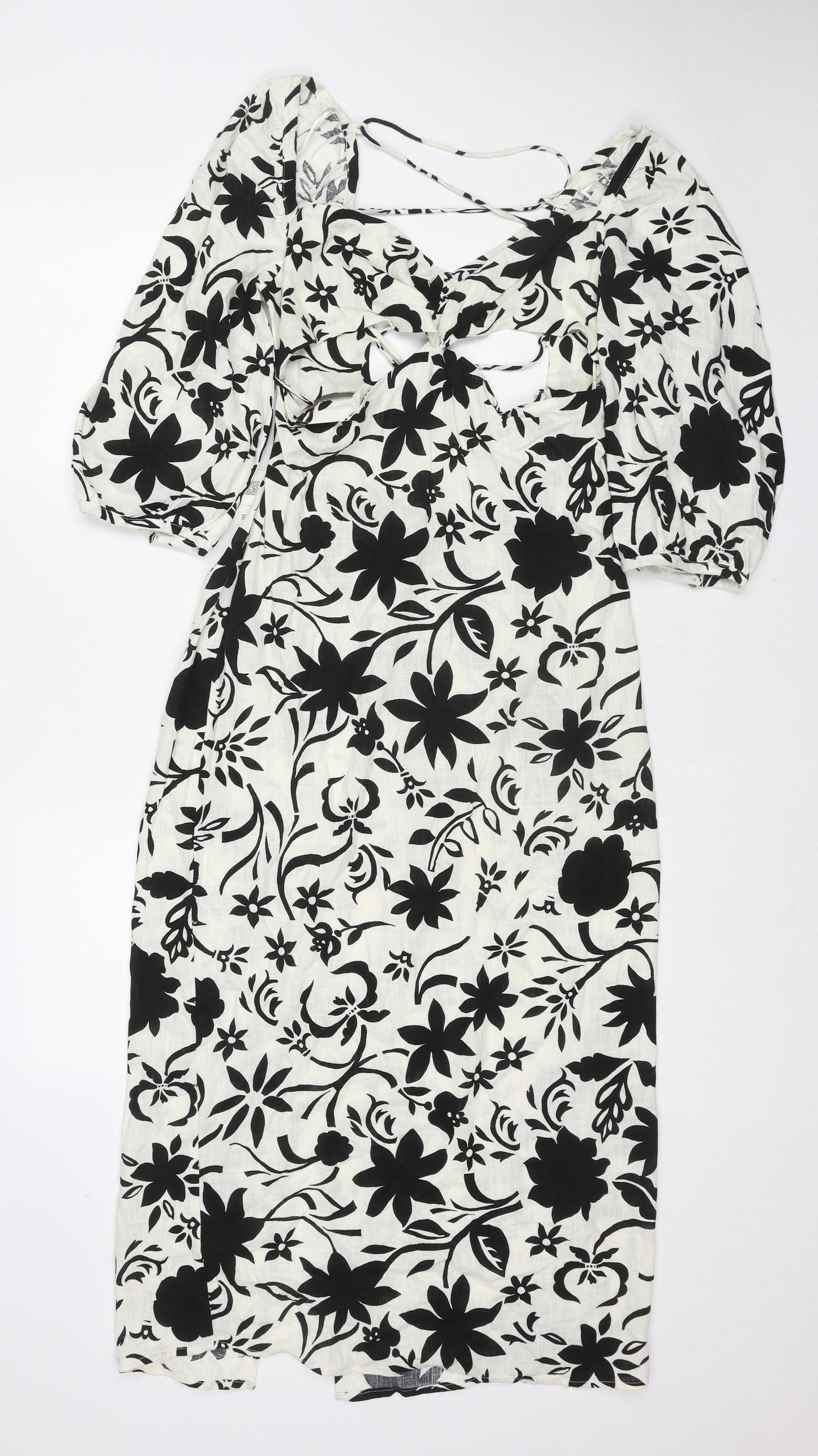 Zara Womens Multicoloured Floral Viscose A-Line Size L V-Neck Zip