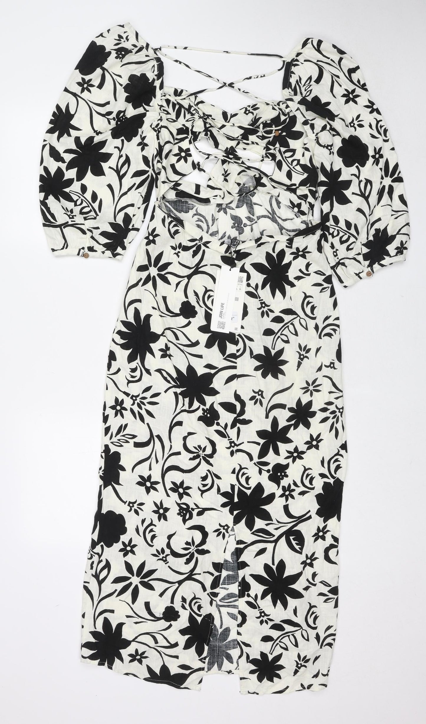 Zara Womens Multicoloured Floral Viscose A-Line Size L V-Neck Zip