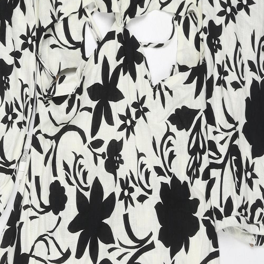 Zara Womens Multicoloured Floral Viscose A-Line Size L V-Neck Zip