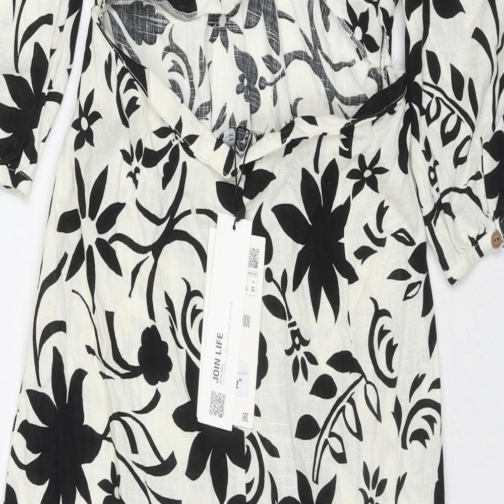 Zara Womens Multicoloured Floral Viscose A-Line Size L V-Neck Zip