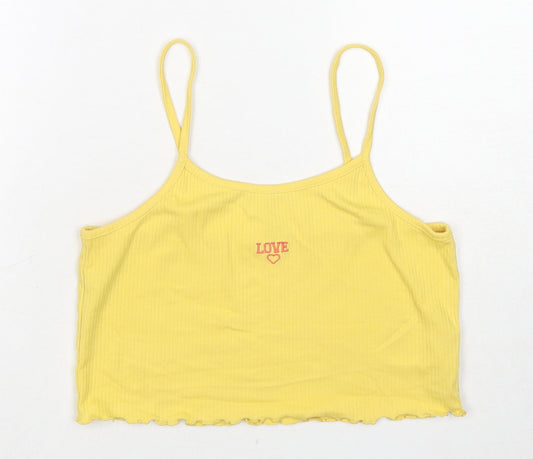River Island Girls Yellow Cotton Cropped Tank Size 13-14 Years Round Neck Pullover - Love