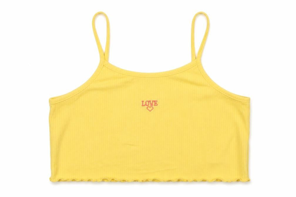 River Island Girls Yellow Cotton Cropped Tank Size 13-14 Years Round Neck Pullover - Love