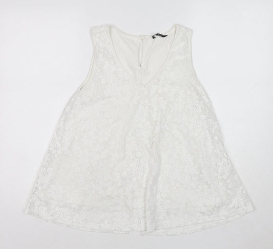 Select Womens White Floral Viscose Basic Tank Size 12 V-Neck