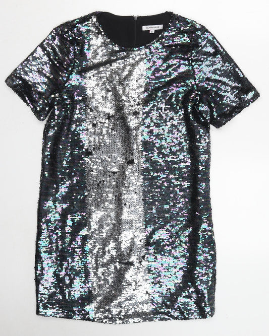 Glamorous Womens Black Polyester A-Line Size S Round Neck Zip - Reversible sequin