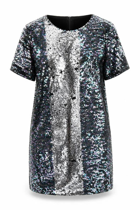 Glamorous Womens Black Polyester A-Line Size S Round Neck Zip - Reversible sequin