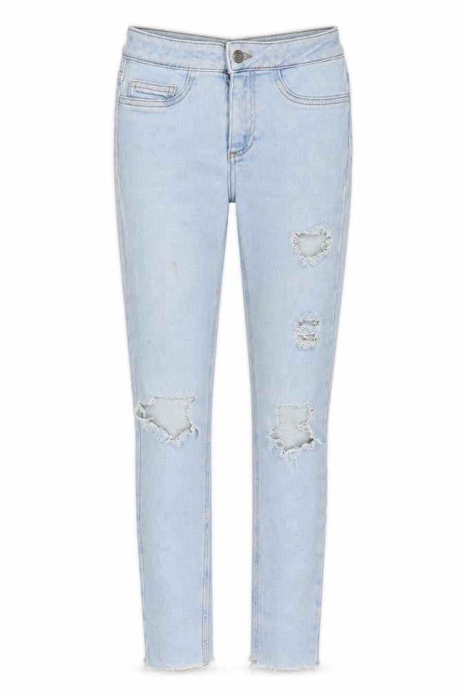 River Island Girls Blue Cotton Skinny Jeans Size 13 Years Regular Button - Distressed