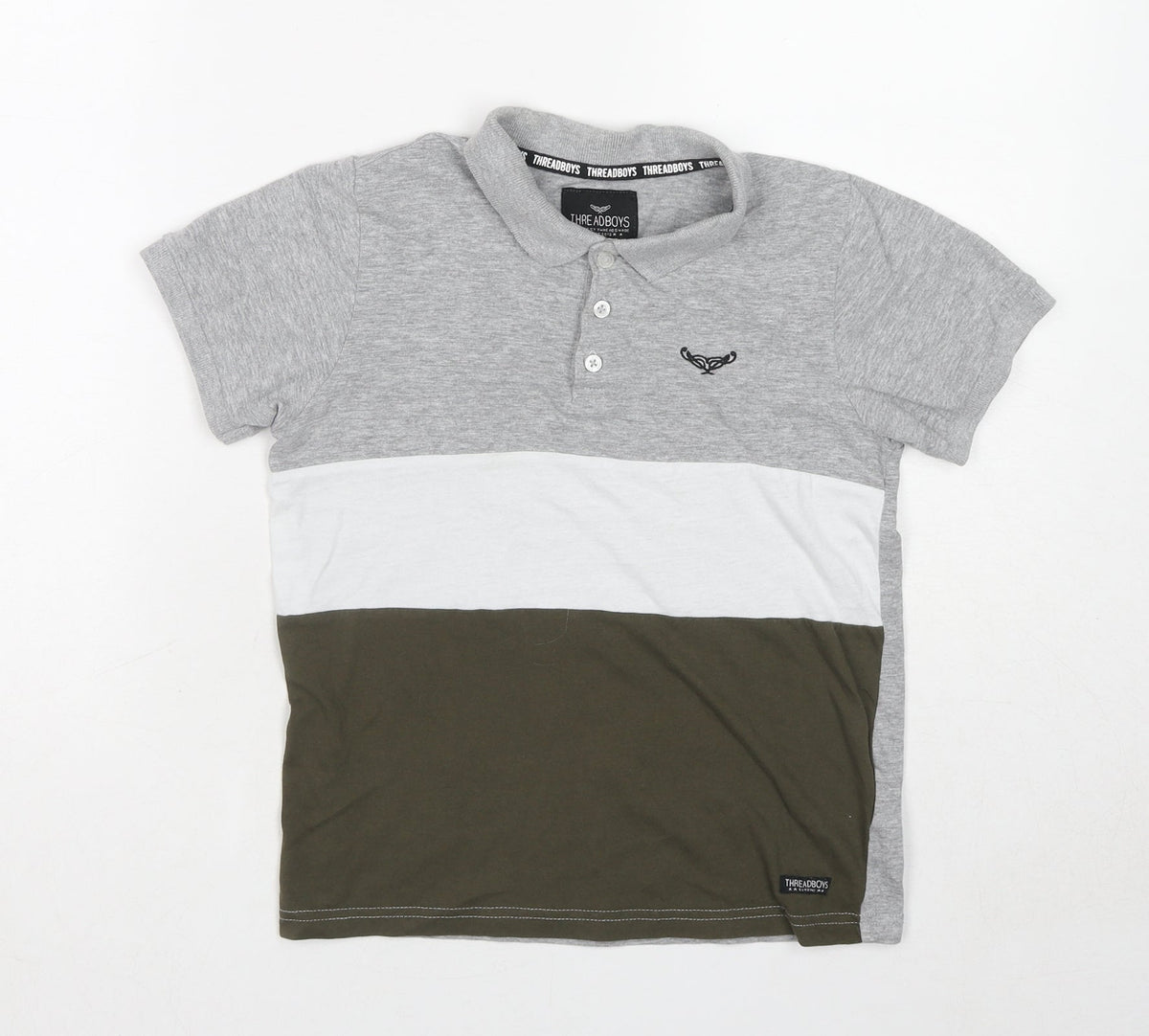Threaboys Boys Grey Colourblock Cotton Basic Polo Size 9-10 Years Collared Pullover