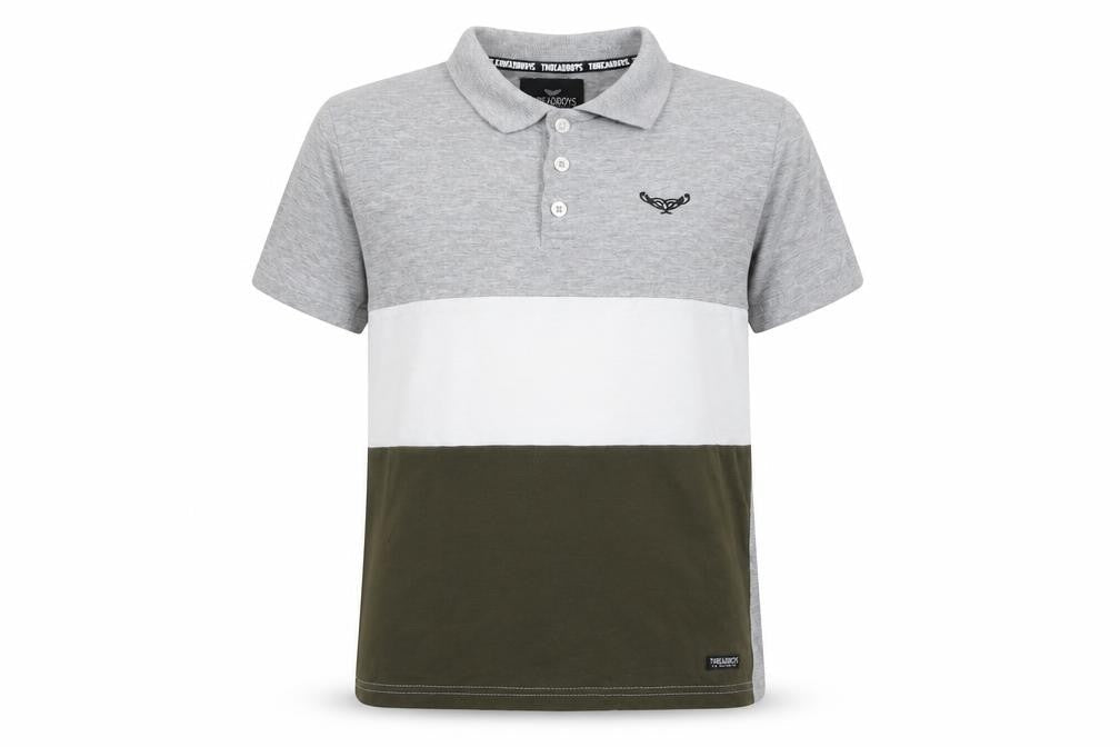 Threaboys Boys Grey Colourblock Cotton Basic Polo Size 9-10 Years Collared Pullover