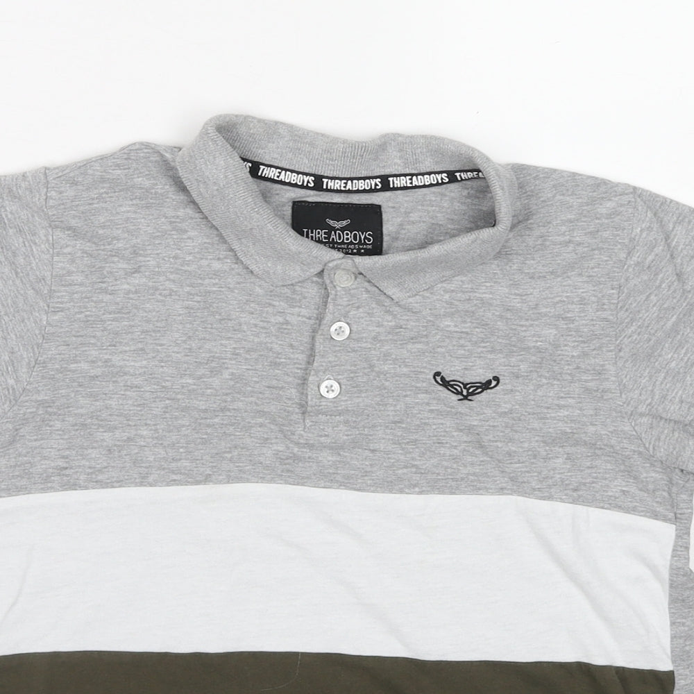 Threaboys Boys Grey Colourblock Cotton Basic Polo Size 9-10 Years Collared Pullover