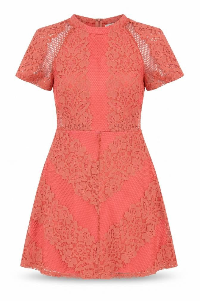Glamorous Womens Pink Geometric Polyester Fit & Flare Size S Round Neck Zip