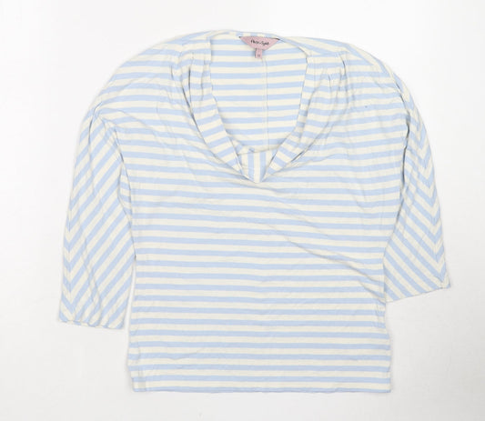 Phase Eight Womens Blue Striped Viscose Basic T-Shirt Size 12 Cowl Neck