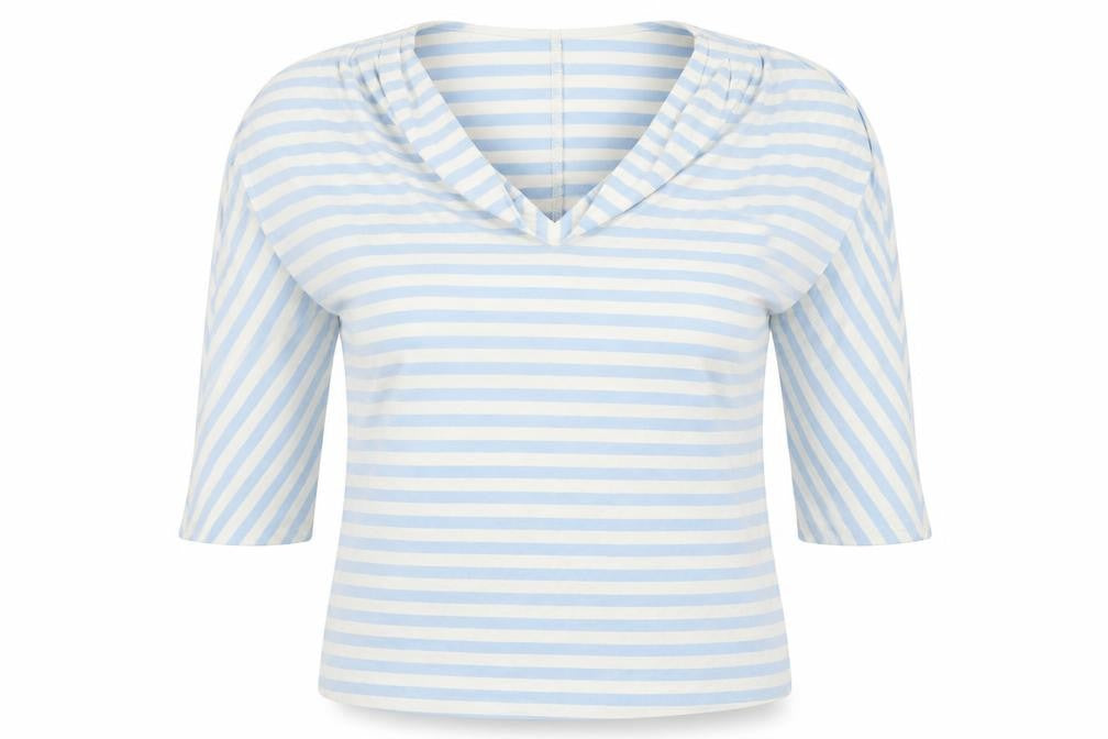 Phase Eight Womens Blue Striped Viscose Basic T-Shirt Size 12 Cowl Neck