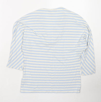 Phase Eight Womens Blue Striped Viscose Basic T-Shirt Size 12 Cowl Neck