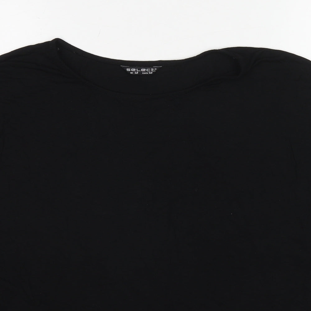 Selected Womens Black Viscose Basic T-Shirt Size 12 Boat Neck