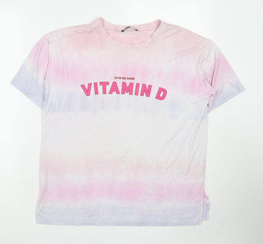 Selected Womens Multicoloured Viscose Basic T-Shirt Size M Crew Neck - Tie-Dye