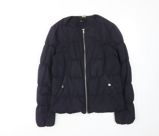 H&M Womens Blue Quilted Jacket Size 8 Zip