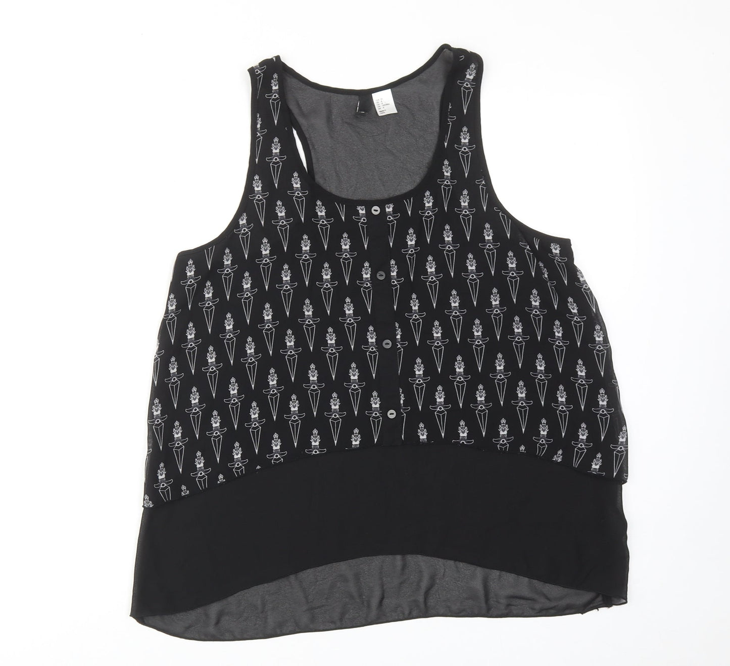 H&M Womens Black Geometric Polyester Basic Tank Size 12 Scoop Neck
