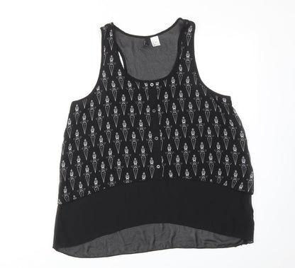 H&M Womens Black Geometric Polyester Basic Tank Size 12 Scoop Neck